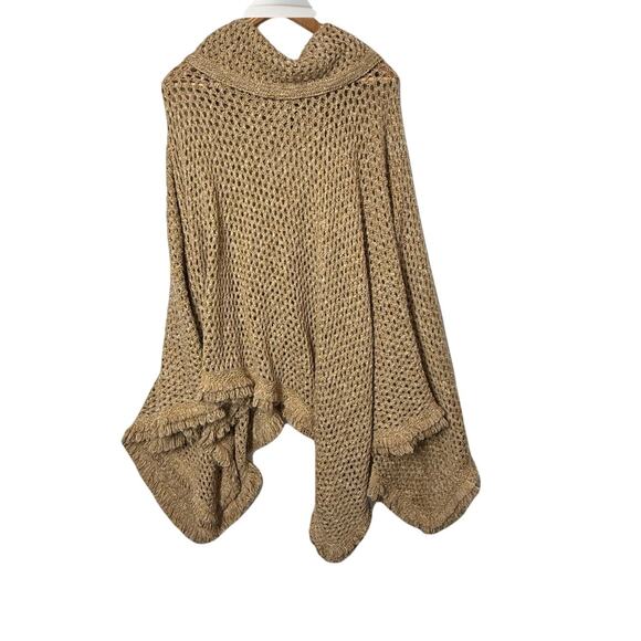 St. John Open Knit Poncho Sweater Wool Blend Gold Accent Women’s L - Picture 5 of 7